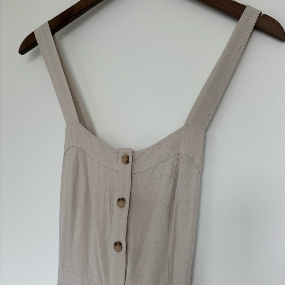 Lulu's Cream Tiered Midi Dress with Button Front - Picture 3 of 15